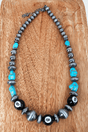 TIPI Midnight Eight Turquoise & Silver Pearl Beaded Necklace - Wholesale Accessory Market