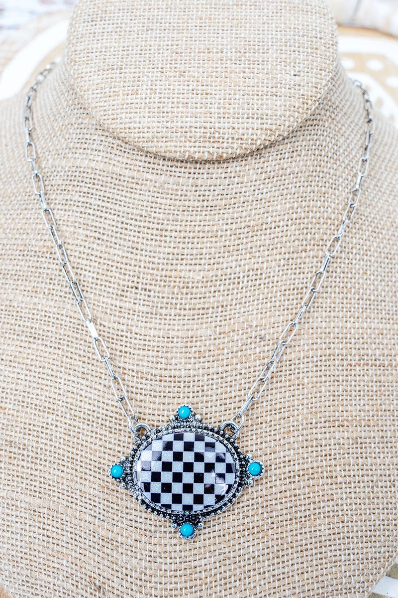 TIPI Black & White Checkered Range Silvertone Necklace - Wholesale Accessory Market