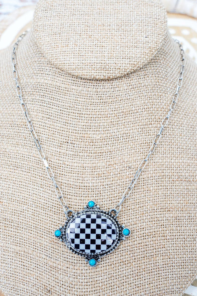 TIPI Black & White Checkered Range Silvertone Necklace - Wholesale Accessory Market