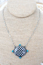 TIPI Black & White Checkered Range Silvertone Necklace - Wholesale Accessory Market
