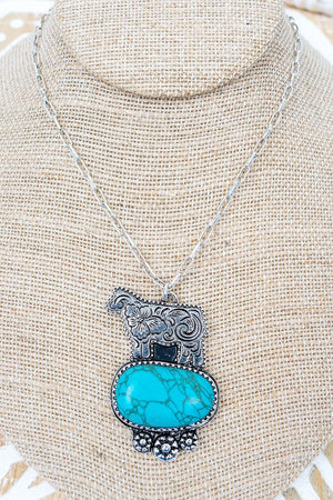 TIPI Farm Fresh Friend Turquoise & Silvertone Cow Necklace - Wholesale Accessory Market