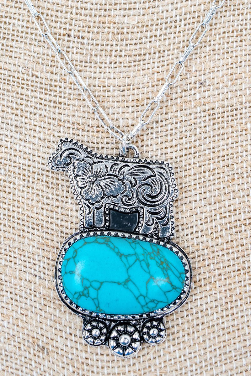 TIPI Farm Fresh Friend Turquoise & Silvertone Cow Necklace - Wholesale Accessory Market