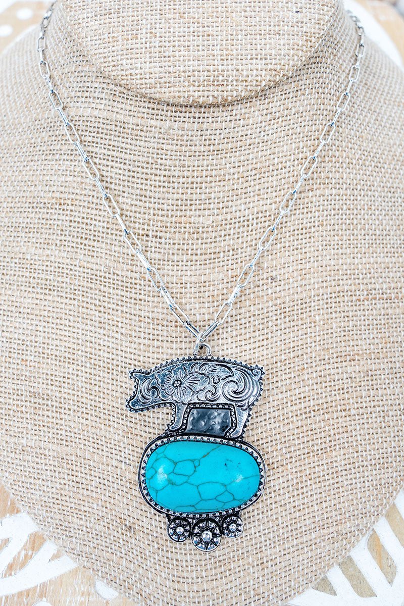 TIPI Farm Fresh Friend Turquoise & Silvertone Pig Necklace - Wholesale Accessory Market