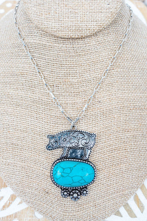 TIPI Farm Fresh Friend Turquoise & Silvertone Pig Necklace - Wholesale Accessory Market