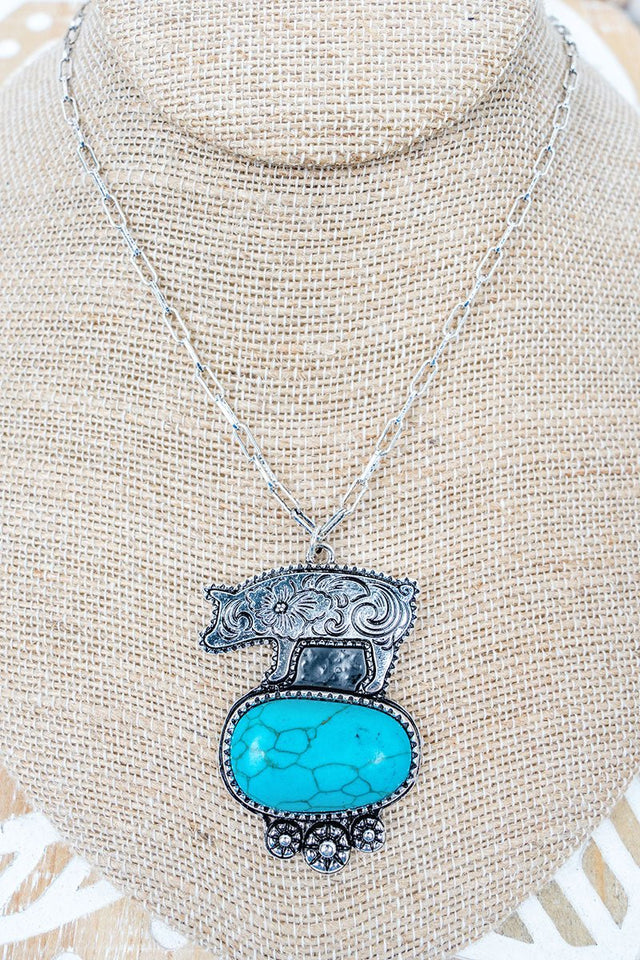 TIPI Farm Fresh Friend Turquoise & Silvertone Pig Necklace - Wholesale Accessory Market