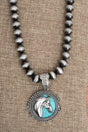 TIPI Turquoise Mustang Medallion Silver Pearl Necklace - Wholesale Accessory Market