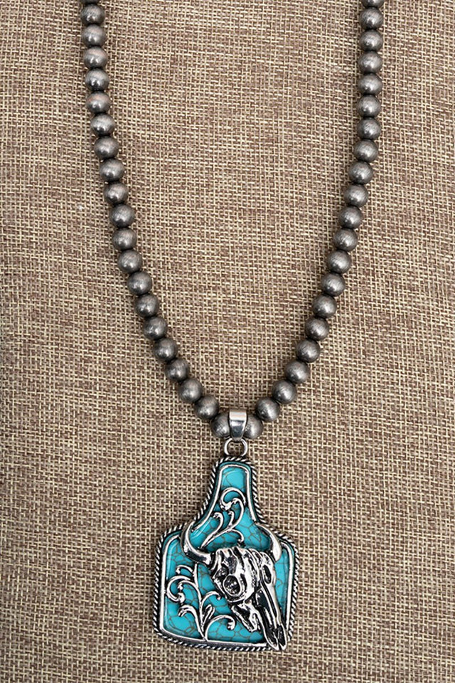 TIPI Turquoise Stoneforge Steer Silver Pearl Necklace - Wholesale Accessory Market