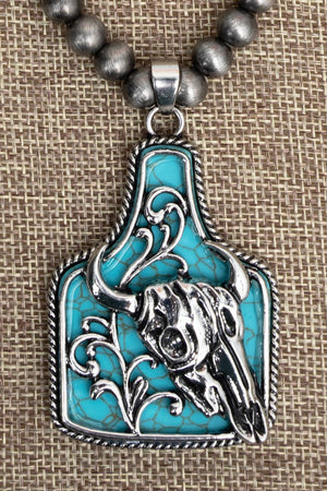 TIPI Turquoise Stoneforge Steer Silver Pearl Necklace - Wholesale Accessory Market