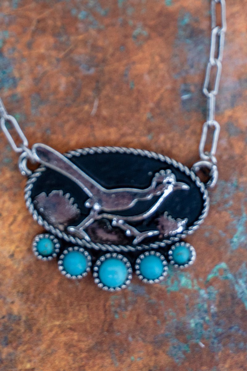 TIPI Turquoise Roadrunner Ridge Silvertone Necklace - Wholesale Accessory Market