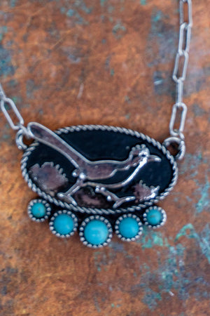 TIPI Turquoise Roadrunner Ridge Silvertone Necklace - Wholesale Accessory Market
