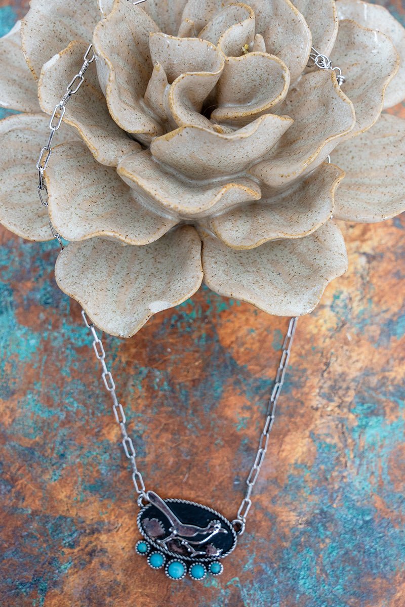TIPI Turquoise Roadrunner Ridge Silvertone Necklace - Wholesale Accessory Market