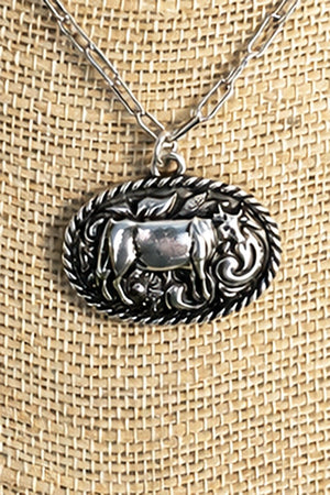 TIPI Rustic Roamer Cow Silvertone Necklace - Wholesale Accessory Market