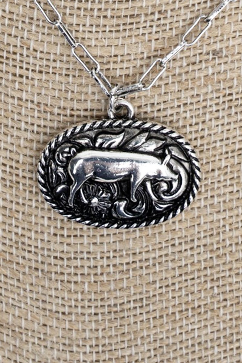 TIPI Rustic Roamer Pig Silvertone Necklace - Wholesale Accessory Market