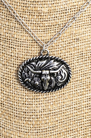 TIPI Rustic Roamer Steer Silvertone Necklace - Wholesale Accessory Market