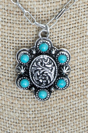 TIPI Turquoise Ranchland Rose Silvertone Necklace - Wholesale Accessory Market