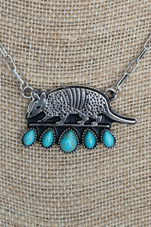 TIPI Turquoise Armadillo Alley Silvertone Necklace - Wholesale Accessory Market