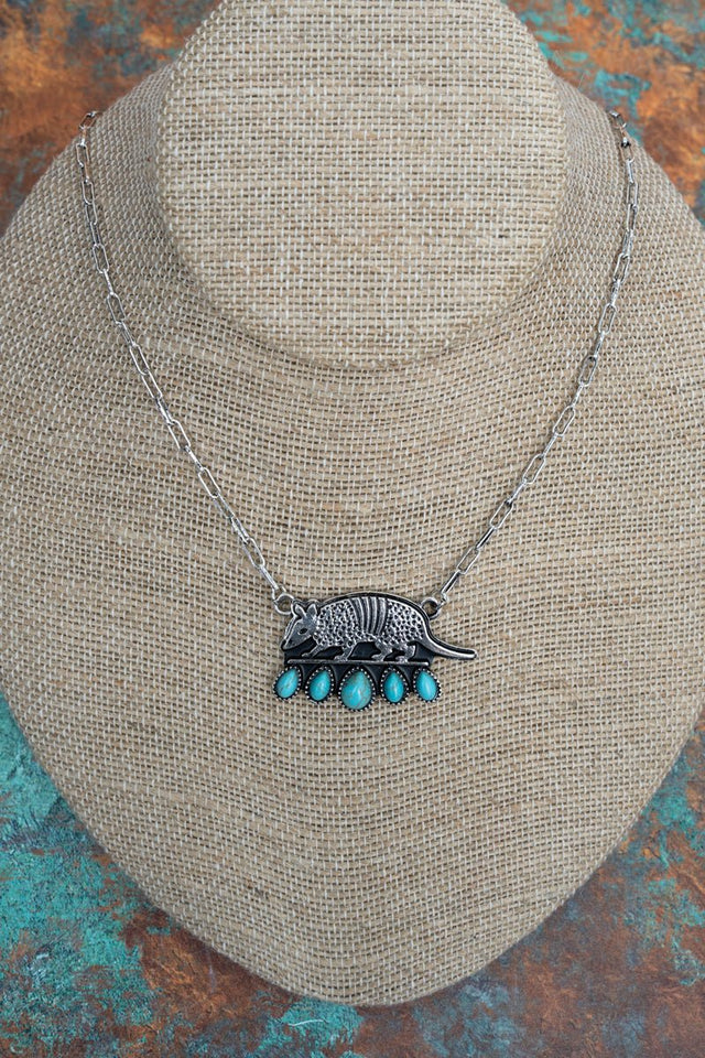 TIPI Turquoise Armadillo Alley Silvertone Necklace - Wholesale Accessory Market