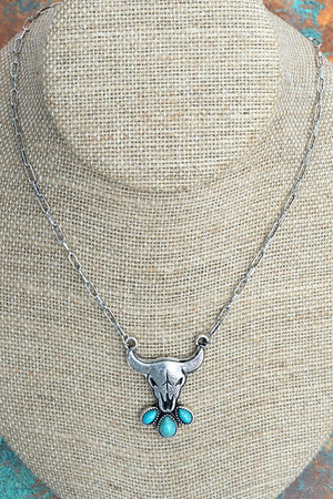 TIPI Turquoise Ranchside Steer Silvertone Necklace - Wholesale Accessory Market