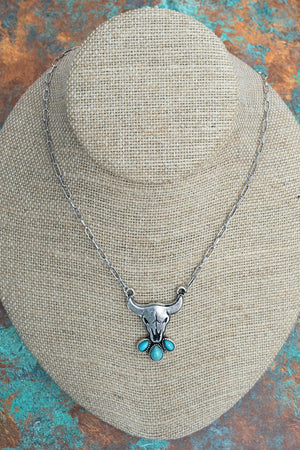 TIPI Turquoise Ranchside Steer Silvertone Necklace - Wholesale Accessory Market