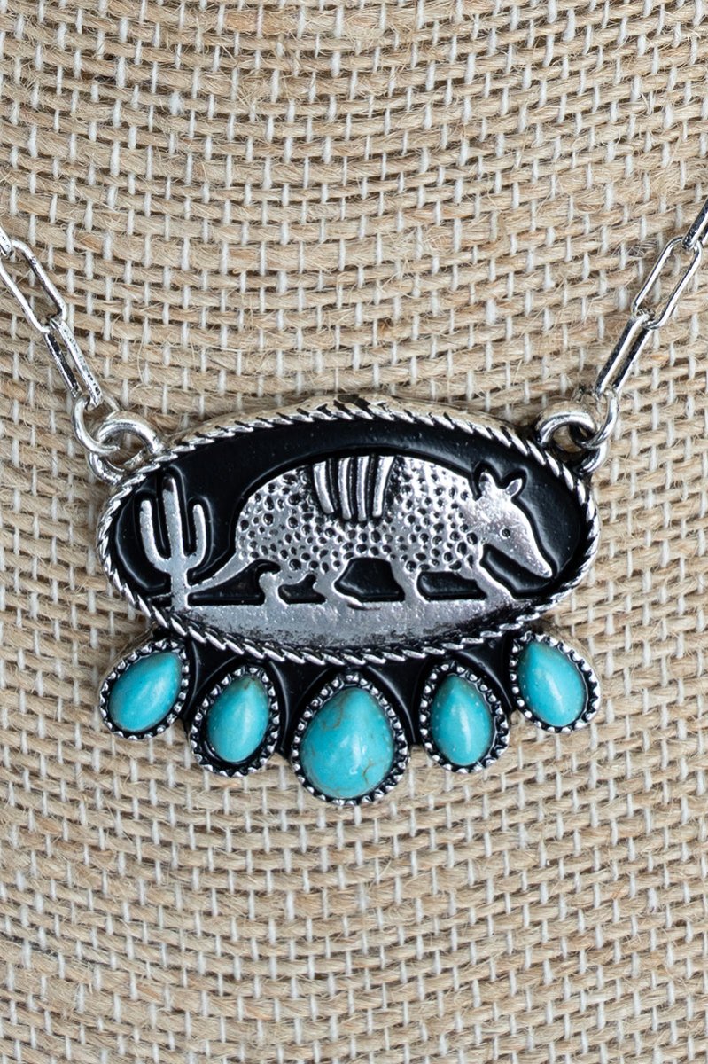 TIPI Turquoise Desert Wanderer Silvertone Armadillo Necklace - Wholesale Accessory Market