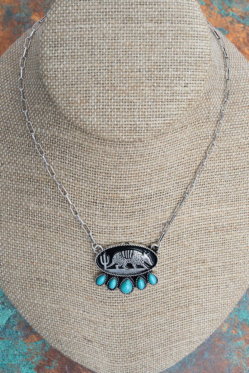 TIPI Turquoise Desert Wanderer Silvertone Armadillo Necklace - Wholesale Accessory Market