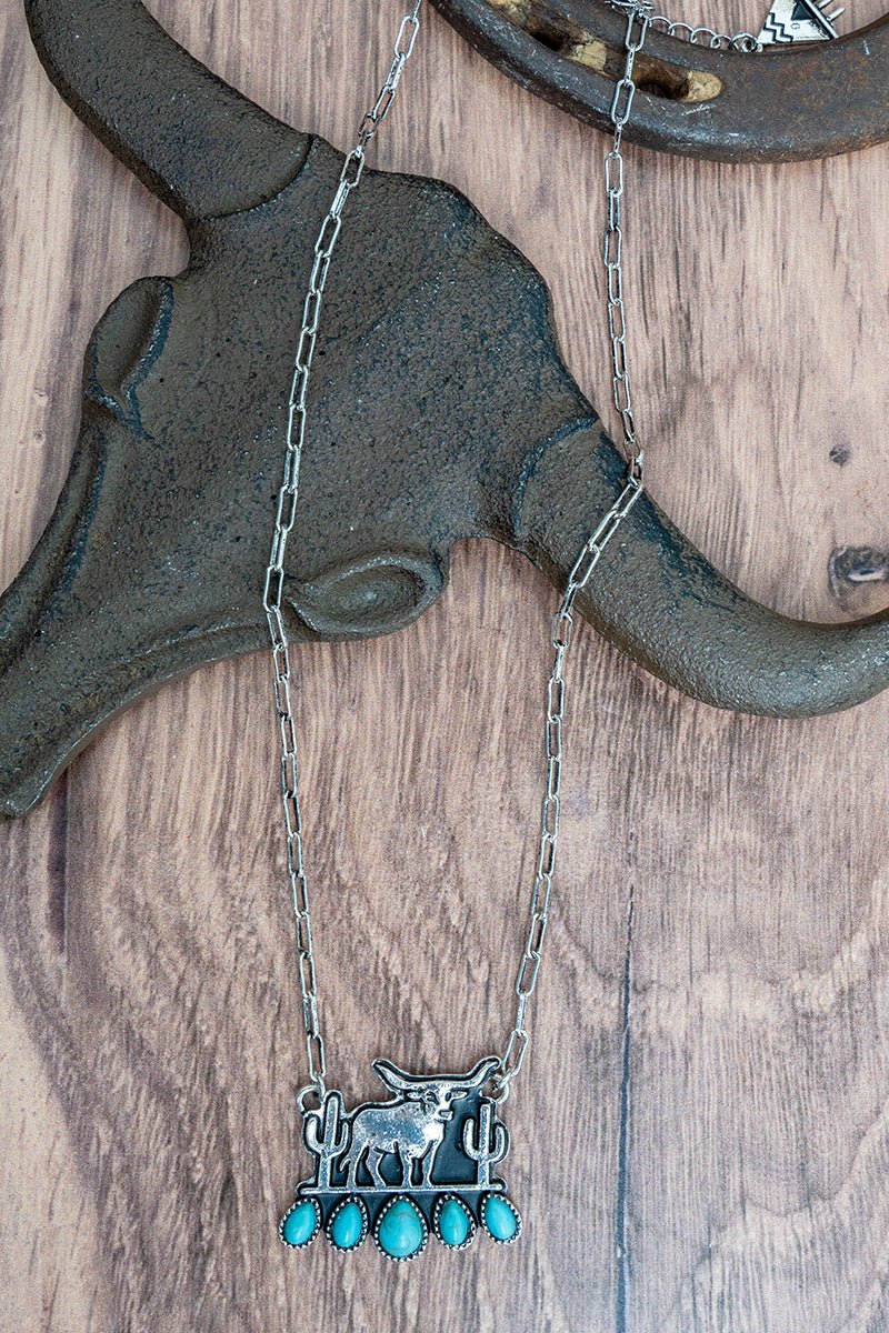 TIPI Turquoise Texas Trail Silvertone Necklace - Wholesale Accessory Market