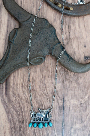 TIPI Turquoise Texas Trail Silvertone Necklace - Wholesale Accessory Market