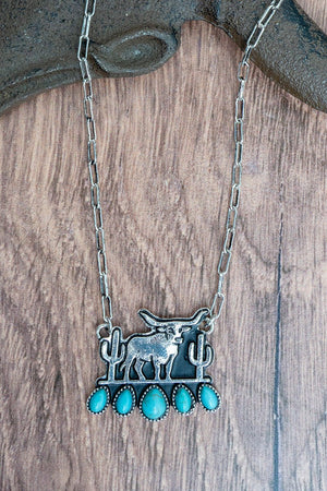 TIPI Turquoise Texas Trail Silvertone Necklace - Wholesale Accessory Market
