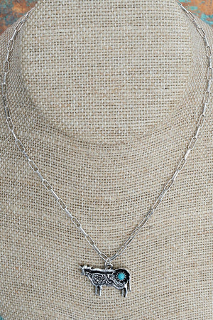 TIPI Turquoise Barnyard Blossom Cow Silvertone Necklace - Wholesale Accessory Market