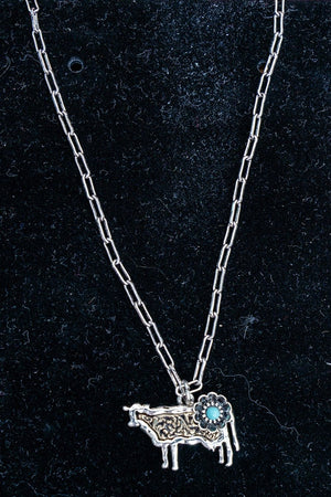TIPI Turquoise Barnyard Blossom Cow Two-Tone Necklace - Wholesale Accessory Market