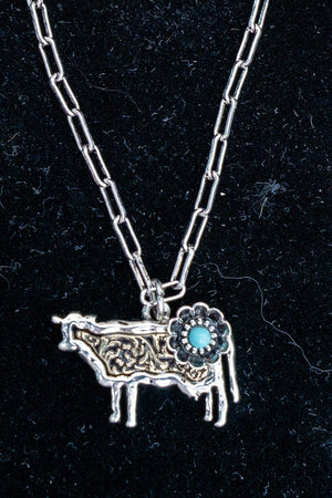 TIPI Turquoise Barnyard Blossom Cow Two-Tone Necklace - Wholesale Accessory Market