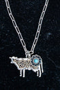 TIPI Turquoise Barnyard Blossom Cow Two-Tone Necklace - Wholesale Accessory Market