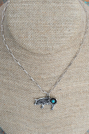 TIPI Turquoise Barnyard Blossom Pig Silvertone Necklace - Wholesale Accessory Market