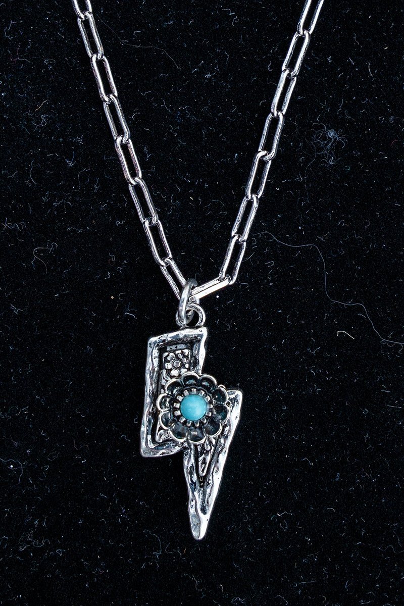 TIPI Turquoise Bolt Blossom Silvertone Necklace - Wholesale Accessory Market