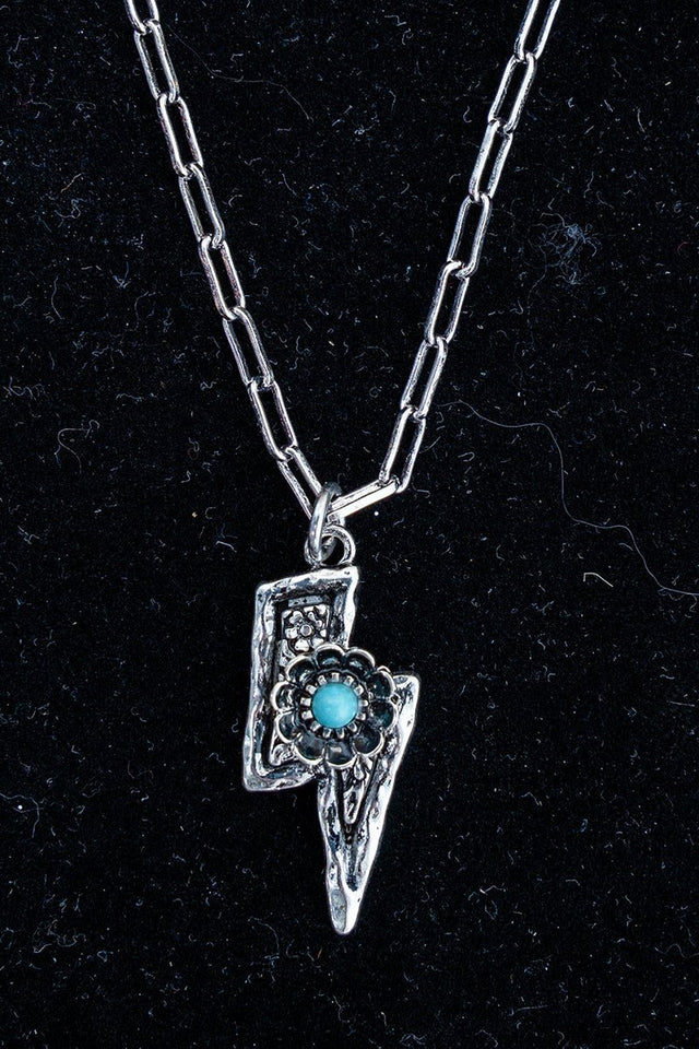 TIPI Turquoise Bolt Blossom Silvertone Necklace - Wholesale Accessory Market