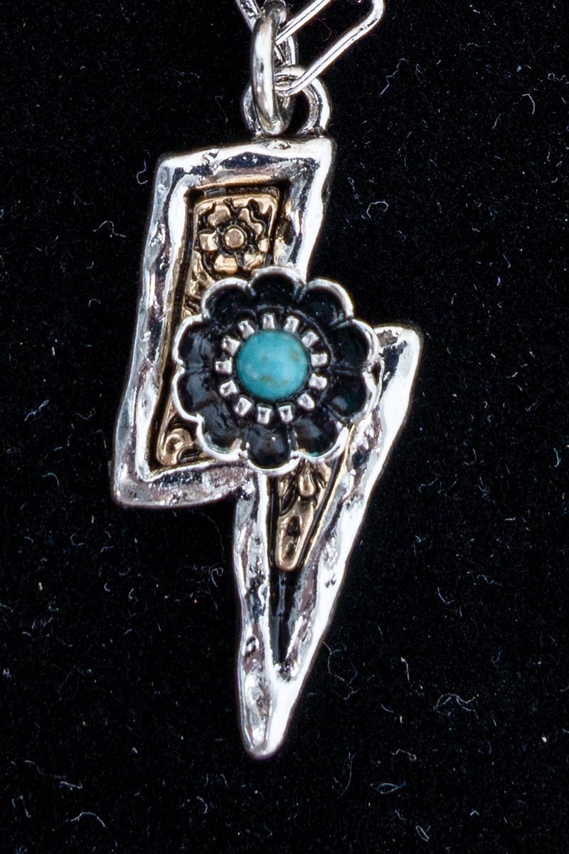 TIPI Turquoise Bolt Blossom Two-Tone Necklace - Wholesale Accessory Market
