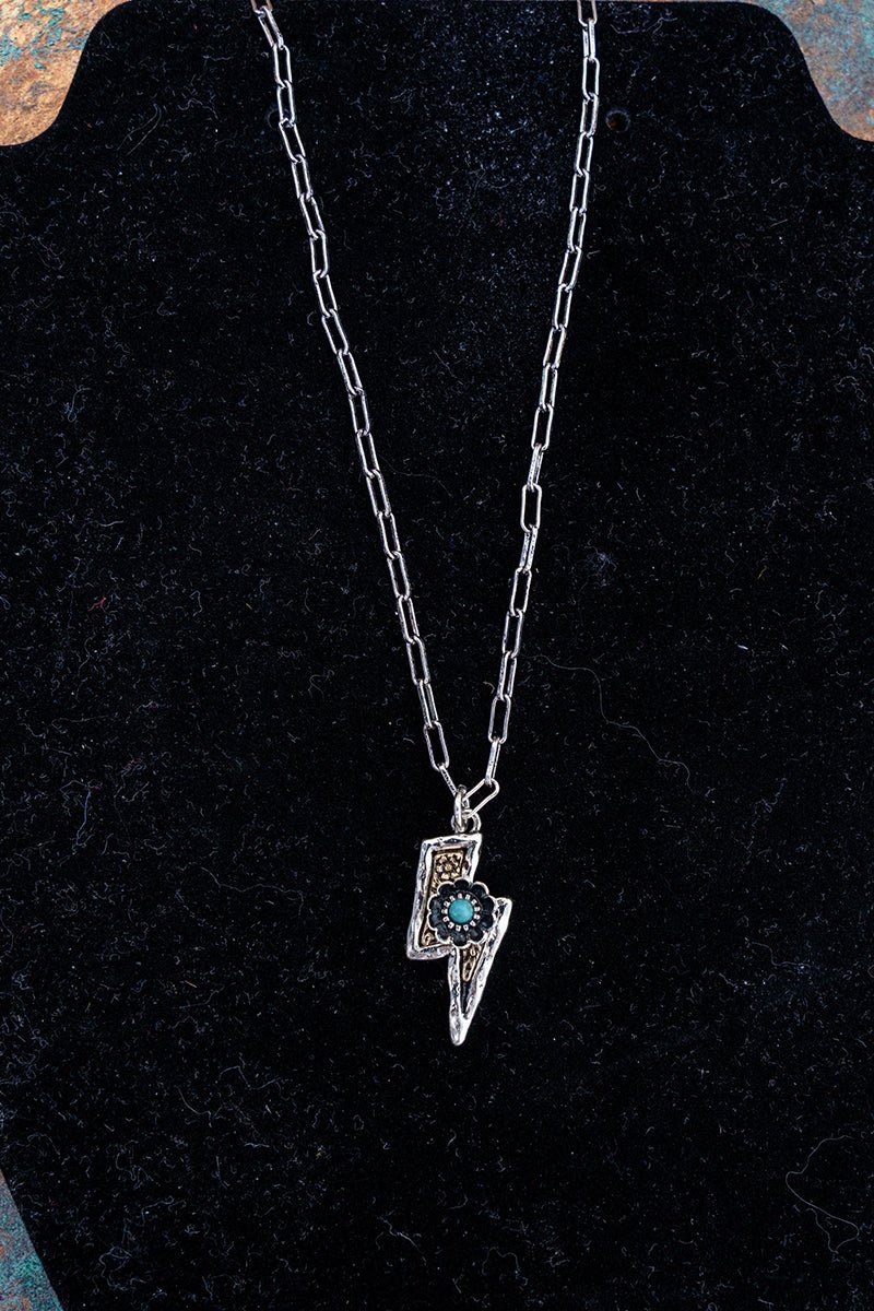 TIPI Turquoise Bolt Blossom Two-Tone Necklace - Wholesale Accessory Market