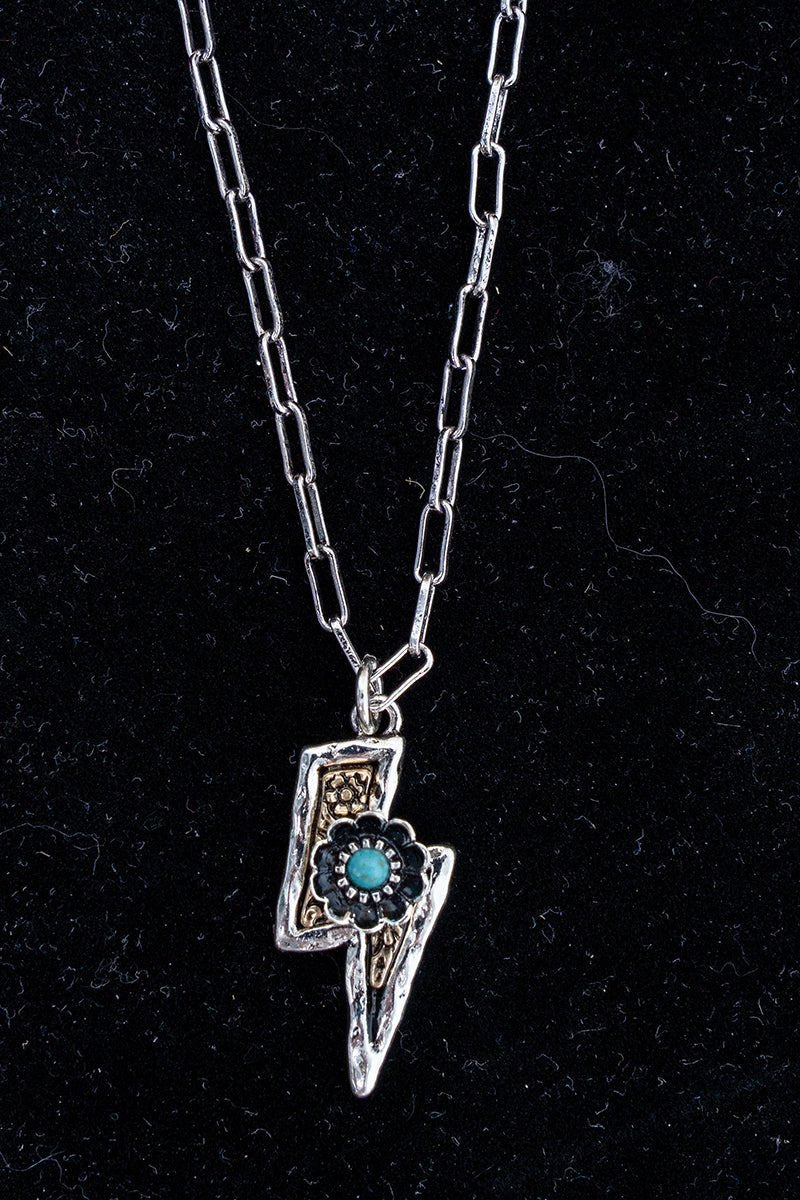 TIPI Turquoise Bolt Blossom Two-Tone Necklace - Wholesale Accessory Market