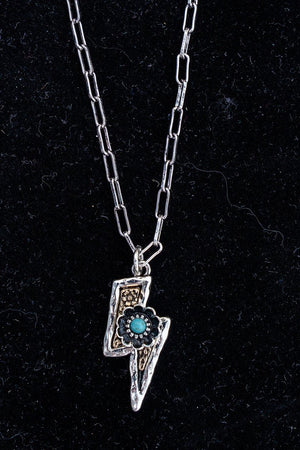 TIPI Turquoise Bolt Blossom Two-Tone Necklace - Wholesale Accessory Market