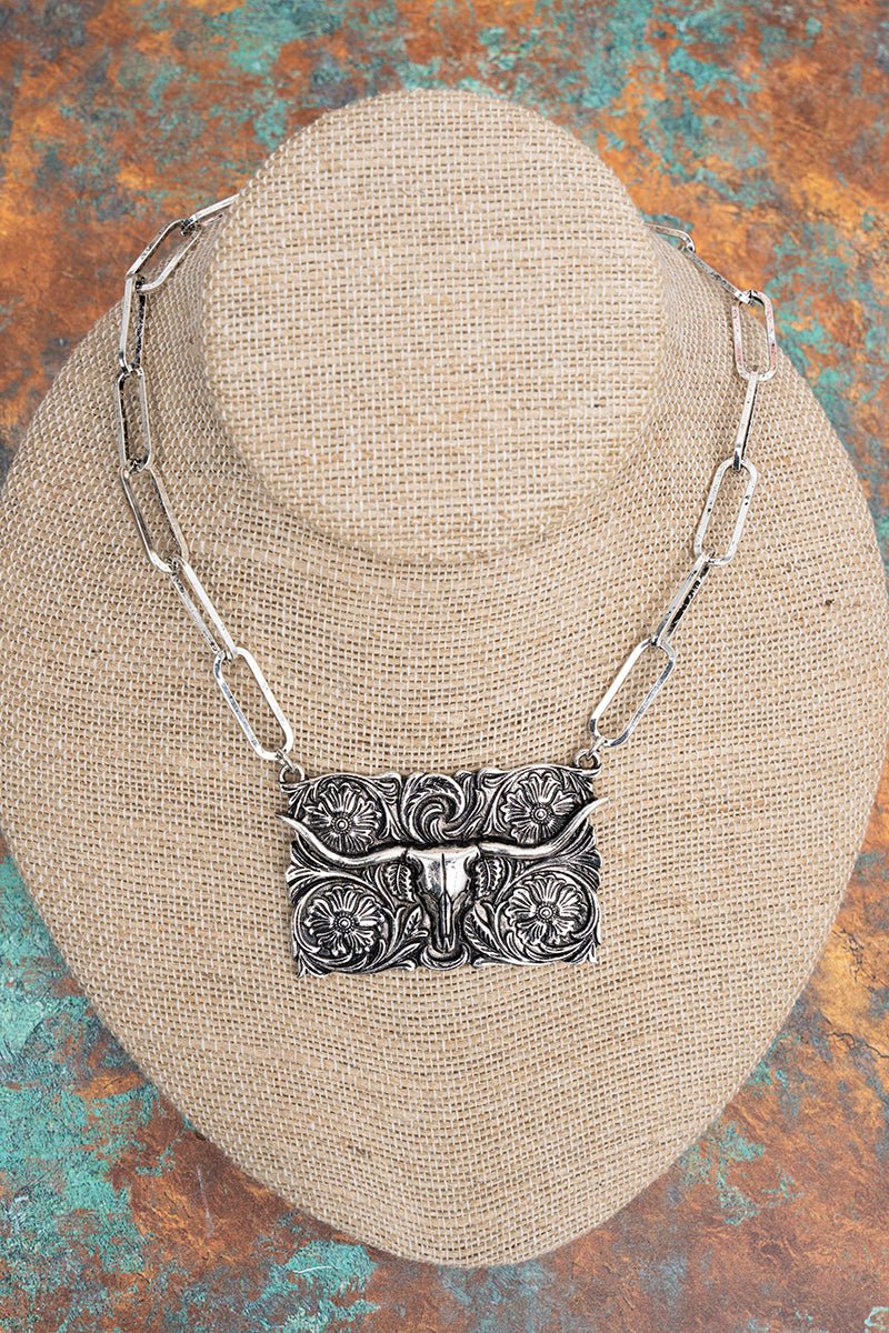 TIPI Sagebrush Steer Silvertone Necklace - Wholesale Accessory Market
