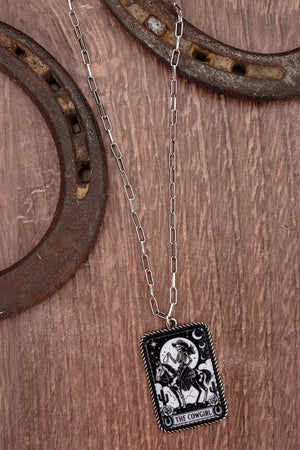 TIPI The Skeleton Cowgirl Card Silvertone Necklace - Wholesale Accessory Market