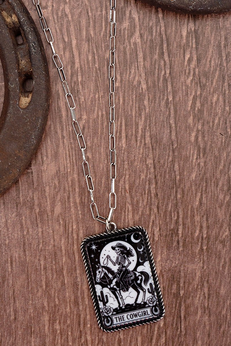 TIPI The Skeleton Cowgirl Card Silvertone Necklace - Wholesale Accessory Market