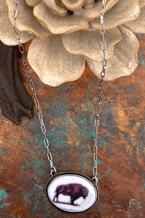 TIPI Buffalo Portrait Silvertone Necklace - Wholesale Accessory Market