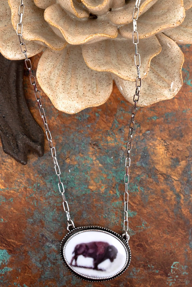 TIPI Buffalo Portrait Silvertone Necklace - Wholesale Accessory Market