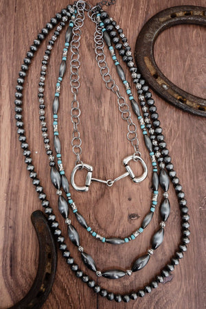 TIPI The Ranch Club Turquoise and Silver Pearl Layered Necklace - Wholesale Accessory Market