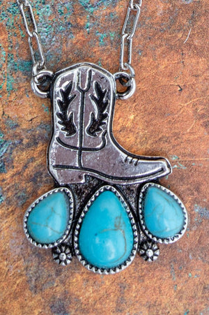 TIPI Turquoise Weatherford Boot Silvertone Necklace - Wholesale Accessory Market