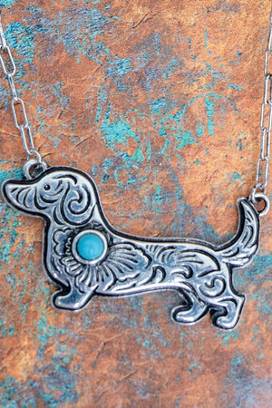 TIPI Turquoise Desert Doxie Silvertone Necklace - Wholesale Accessory Market