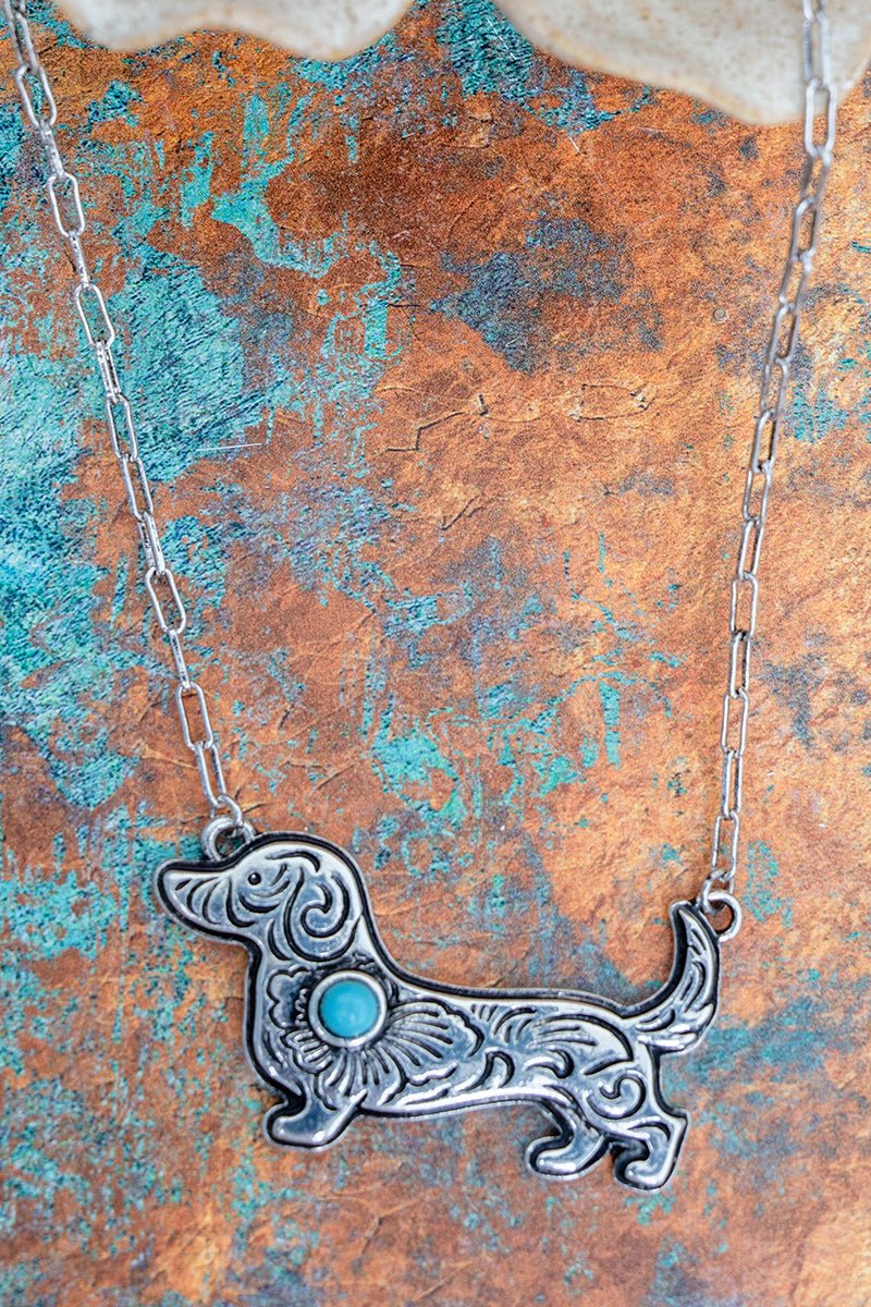 TIPI Turquoise Desert Doxie Silvertone Necklace - Wholesale Accessory Market