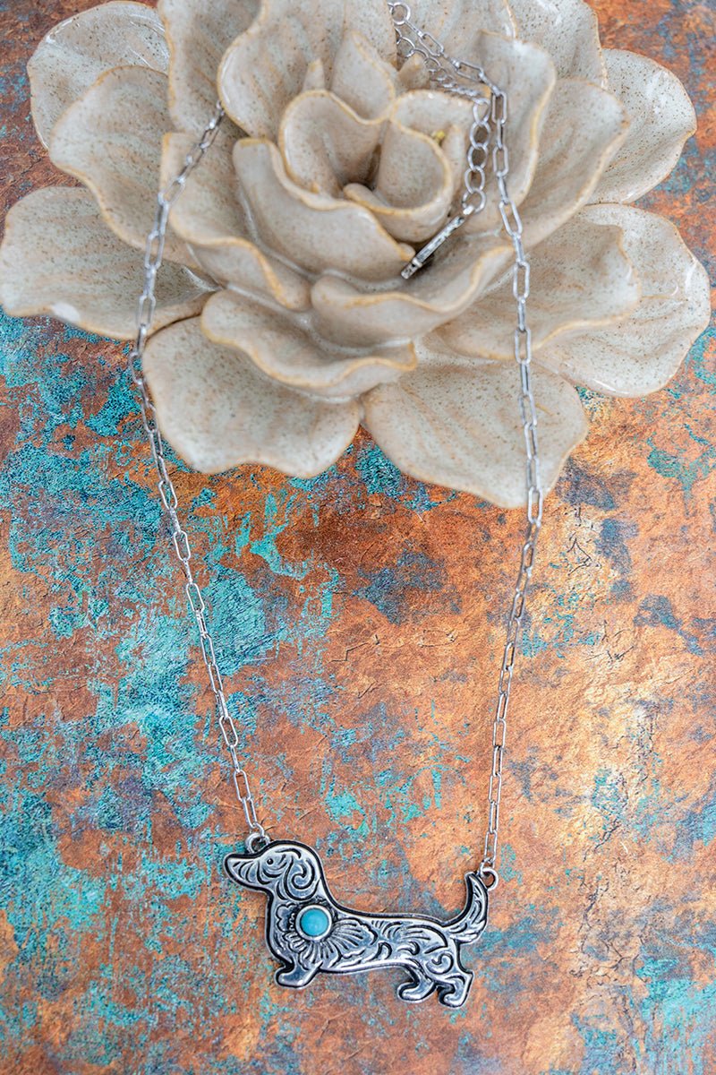TIPI Turquoise Desert Doxie Silvertone Necklace - Wholesale Accessory Market