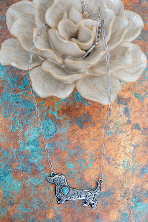 TIPI Turquoise Desert Doxie Silvertone Necklace - Wholesale Accessory Market